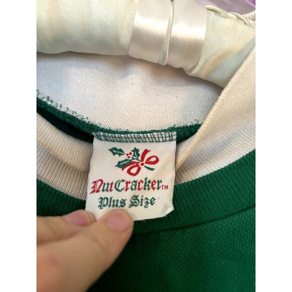 Vintage Christmas Tree + Cardinals Nut Cracker Double Collar Crewneck Sweater 1X - Picture 2 of 5